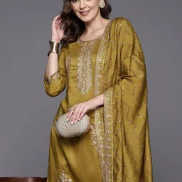 Indo Era Women Ethnic Motifs Embroidered Regular Sequinned Kurta with Trousers & Dupatta-picture-32