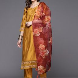 Indo Era Women Embroidered Liva Kurta with Trousers & Dupatta-image-44