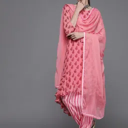 Biba Women Pink Floral Printed Regular Kurta with Palazzos & With Dupatta-image-43