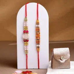 ADIVA Set Of 2 Swastika Cubic Zirconia Studded Rakhi With Pooja Thali Roli Chawal Gift Set-picture-41