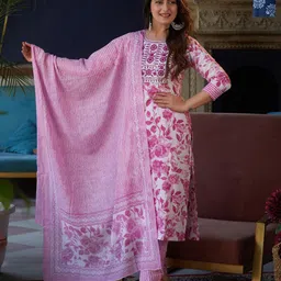 KALINI Selection Of 2 Floral Printed Straight Kurtas With Trousers And Dupattas-picture-22