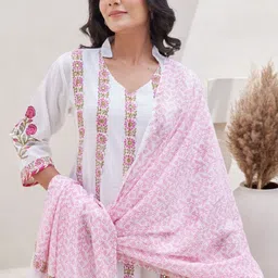 MAAND Women Ethnic Motifs Embroidered Regular Thread Work Kurta Trousers With Dupatta-10