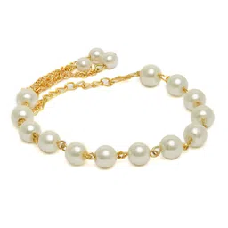 Zaveri Pearls White & Gold-Plated Contemporary Pearl Charm Bracelet-picture-31