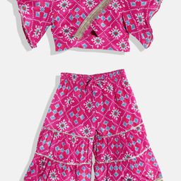 Readiprint Fashions Girls Magenta Bandhani Printed Regular Top with Sharara-image-22