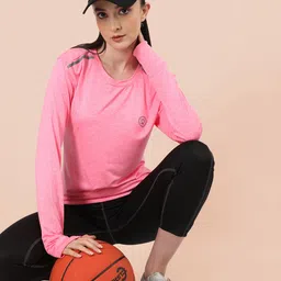 CHKOKKO Women Pink Self Design Round Neck Training T-shirt-image-64