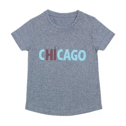 DOOR74 Unisex Kids Blue Chicago Printed Round Neck T-shirt-image-6