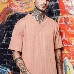 House of Koala Unisex Textured Oversized V-Neck T-shirt-image-97