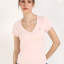 Tommy Hilfiger Women Pack Of 2 Solid V-Neck Cotton T-shirts-image-19