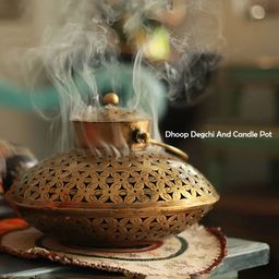 Kraphy Brown Textured Cast Iron Dhoop Degchi & Candle stand Small Showpiece-image-5