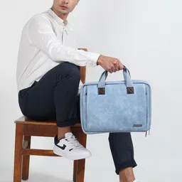 VISMIINTREND Unisex Blue Solid PU Leather Laptop Bag upto 16 Inch-25