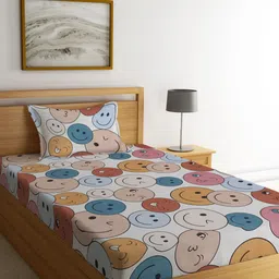 KLOTTHE White & Yellow Printed 300 TC Single Bedsheet with 1 Pillow Cover-image-56