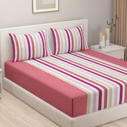 SWAYAM White & Pink 144 TC Fine Cotton Queen Bedsheet with 2 Pillow Covers-image-17