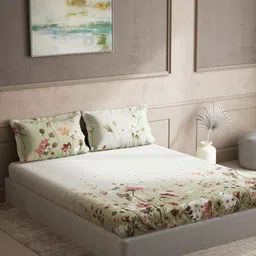 DDecor Green & Red Floral 150 TC Cotton King Bedsheet with 2 Pillow Covers-image-34