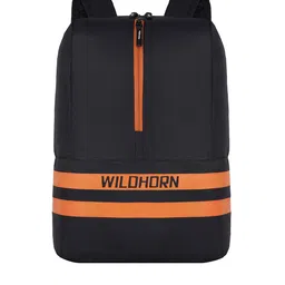 WildHorn Unisex Black & Orange Colourblocked Backpack with Compression Straps-image-68