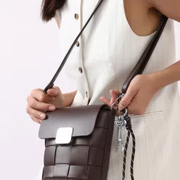 HAUTE SAUCE by Campus Sutra Leather Bucket Sling Bag with Fringed-image-45