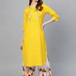 Anubhutee Women Mustard Yellow Yoke Design Kurta with Palazzos-image-22