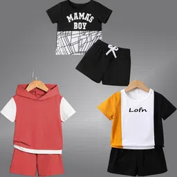 BAESD Unisex Kids White & Black Colourblocked T-shirt with Shorts-24
