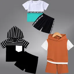BAESD Unisex Kids Green & Brown Colourblocked T-shirt with Shorts-image-69