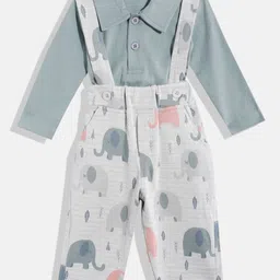 Moms Love Infant Boys Pure Cotton Printed Dungarees with Solid T-shirt-image-26