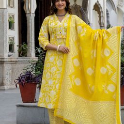 Anouk Floral Printed V-Neck Pure Cotton A-Line Kurta with Trousers And Dupatta-picture-21