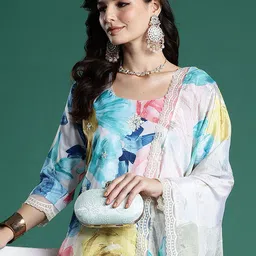 Anouk Women Floral Printed Regular Thread Work Kurta with Trousers & With Dupatta-image-86