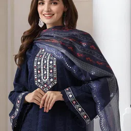 Ishin Women Floral Printed Regular Thread Work Kurta with Trousers & With Dupatta-picture-9