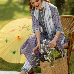 Libas Women Floral Printed Regular Gotta Patti Kurta with Trousers & With Dupatta-18