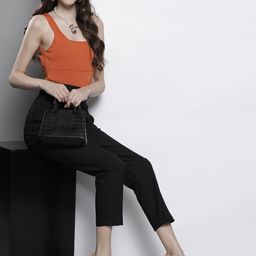 Trendyol Women Black Straight Fit High-Rise Trousers with a Belt-image-90