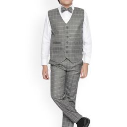 Jeetethnics Boys Grey & White Checked Shirt with Trousers-image-68