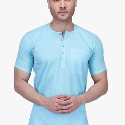 RAJUBHAI HARGOVINDAS Men Blue Solid Straight Kurta-12