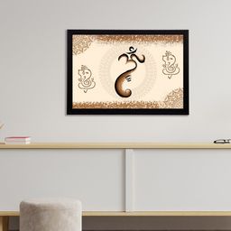 eCraftIndia Cream-Colored & Brown Om Ganesha Satin Matt Texture UV Wall Art-0