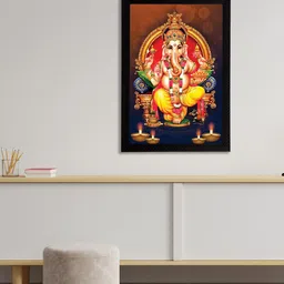eCraftIndia Yellow & Blue Lord Ganesha Satin Matt Texture UV Wall Art-image-48
