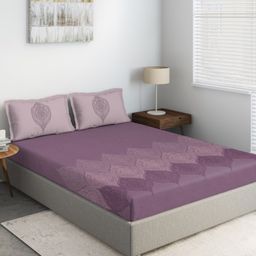 DDecor Purple & White Ethnic Motifs 150 TC King Bedsheet with 2 Pillow Covers-41