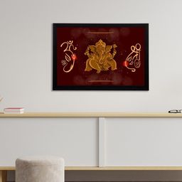 eCraftIndia Maroon & Brown Lord Ganesha Satin Matt Textured UV Wall Art-image-64