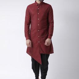KISAH Men Maroon Solid Kurta with Harem Pants-image-17
