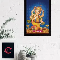 eCraftIndia Blue & Yellow Lord Ganesha Satin Matt Textured UV Wall Art-image-51