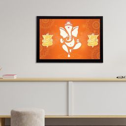eCraftIndia Orange & Cream-Coloured Lord Ganesha Satin Matt Textured UV Wall Art-image-24