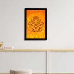 eCraftIndia Mustard Yellow & Orange Lord Ganesha Satin Matt Textured UV Wall Art-image-13