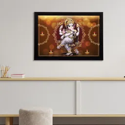 eCraftIndia Brown & Grey Lord Ganesha Satin Matt Textured UV Wall Art-image-97