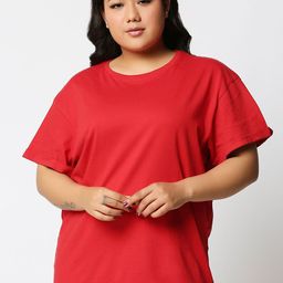 Bewakoof Plus Women Red Solid Round Neck Boyfriend T-Shirt-image-81