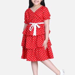 StyleStone Girls Red Printed Fit and Flare Dress-image-1