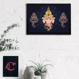 eCraftIndia Blue & Pink Lord Ganesha Satin Matt Textured UV Wall Art-image-66