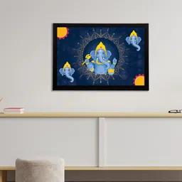 eCraftIndia Blue & Yellow Lord Ganesha Satin Matt Textured UV Wall Art-image-58
