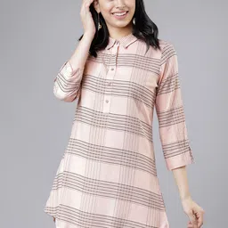 Vishudh Peach-Coloured & Grey Striped Tunic-image-51