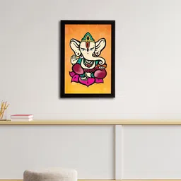 eCraftIndia Orange & Pink Lord Ganesha Satin Matt Textured UV Wall Art-image-69