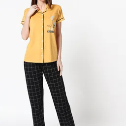 Zeyo Women Yellow & Black Printed Night Suit-picture-31