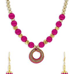 AKSHARA Gold-Plated Pink Handcrafted Jewellery Set-image-92