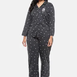 Instafab Plus Women Charcoal & White Printed Night suit-image-29