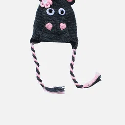Woonie Unisex Grey & Pink Self Design Handloom Beanie-picture-11