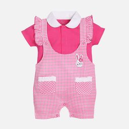 BABY GO Infant Girls Pink & White Pure Cotton Dungarees-image-23